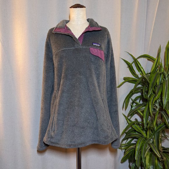 Patagonia Gray Purple Re-Tool Snap-T Fleece Pullover Kangaroo Pocket XL - Picture 2 of 7